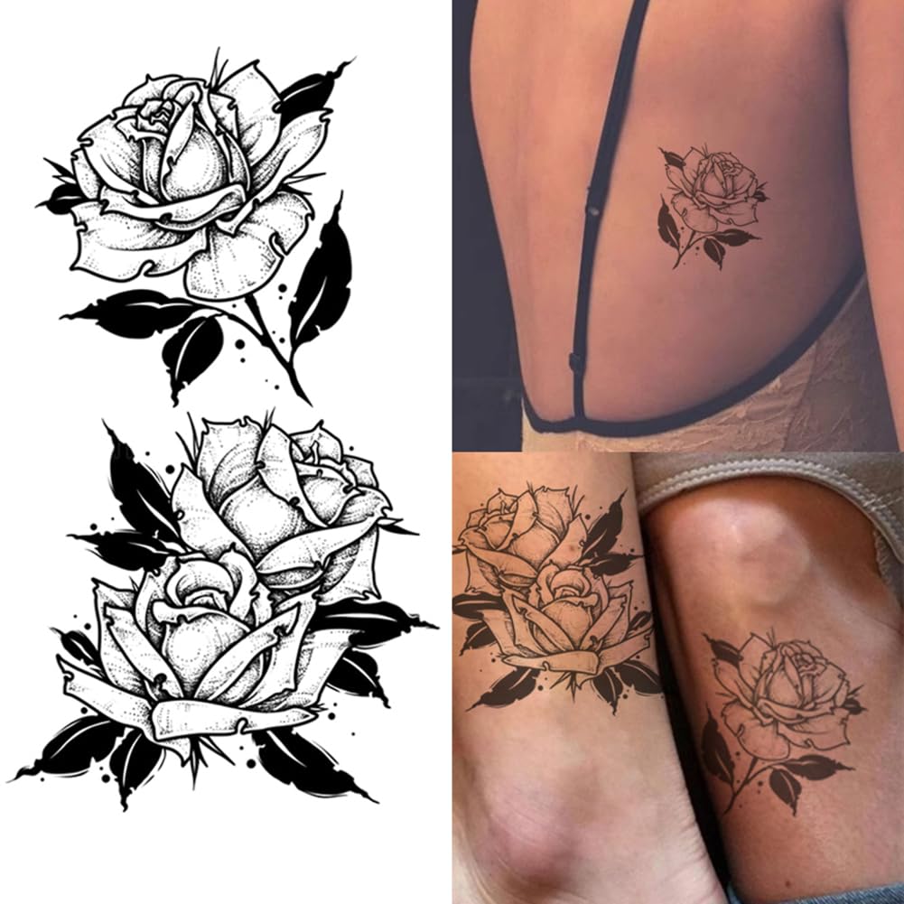 2 Sheets Small Tiny Temporary Tattoo Stickers Black Flower Hand