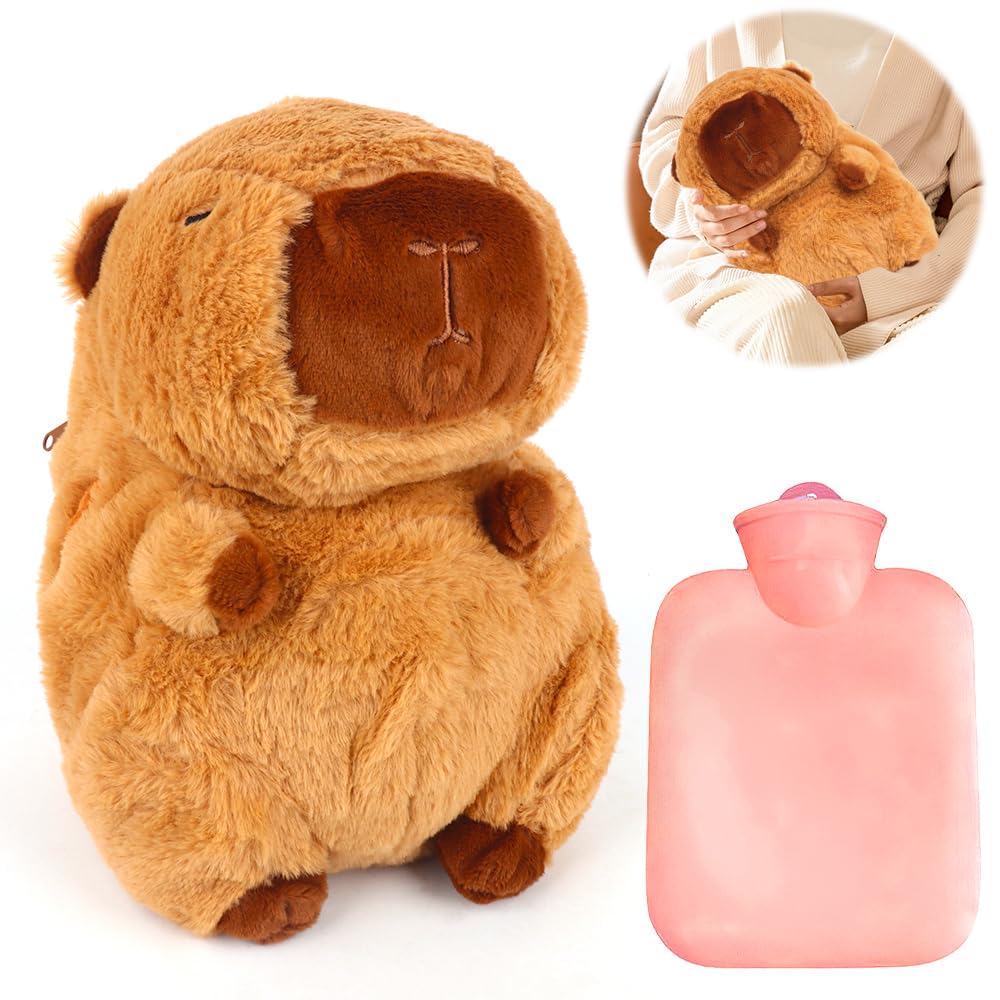 YANGUN warm hand plush pillow, soft plush hand warmer with 500ml thick hot water bottle, Plush Hand Warmer Toys for Girls, Boys, Babies, Hand Warmer Pillow, birthday gift to friend (Capybara)