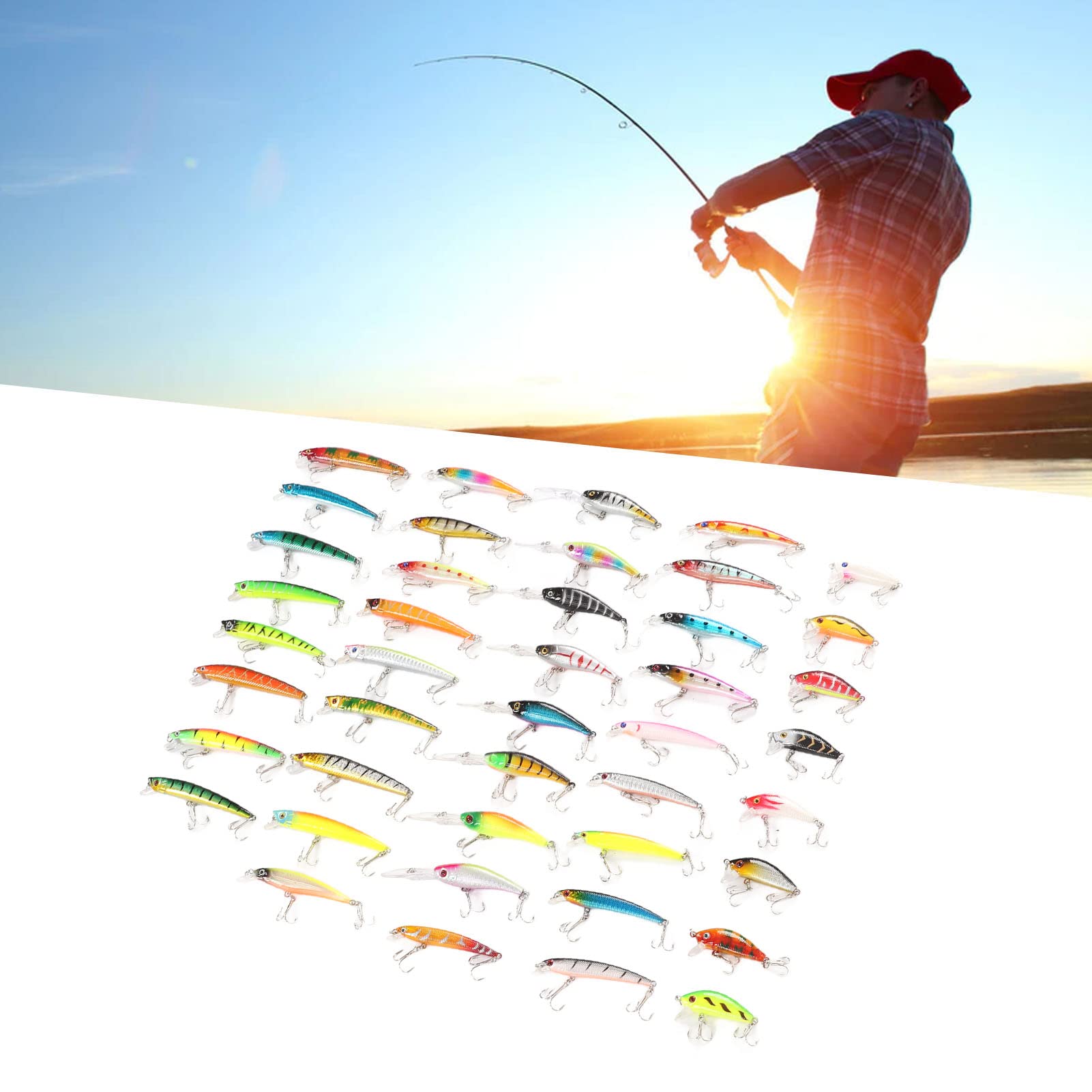 HERCHR Kit De Señuelos De Pesca, 43 Piezas De Cebo Artificial De Pececillo, Señuelo De Simulación Universal, Señuelos De Pesca con Movimiento Realista para Agua Dulce Y Salada
