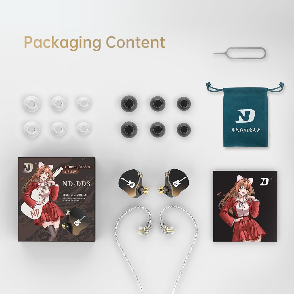 EZ EAR ND DD3 Hifi douszne monitory, podwójne dynamiczne sterowniki, słuchawki douszne IEM, 4 style dźwięku, regulowane za pomocą 2-pinowego odłączanego kabla projektowego dla gitarzysty, gitarzysty
