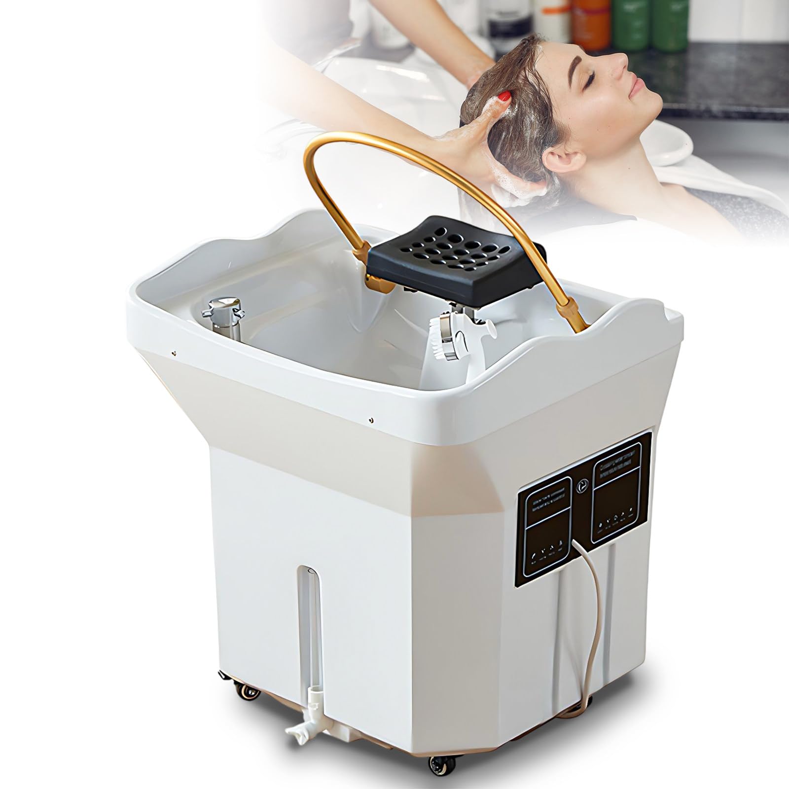 Wangyingxu Head Spa Equipment, Portable Shampoo Bowl, Smart Heating, Adjustable Water Circulation, with 60L Water Storage & Thermostatic, for Home & Salon Use