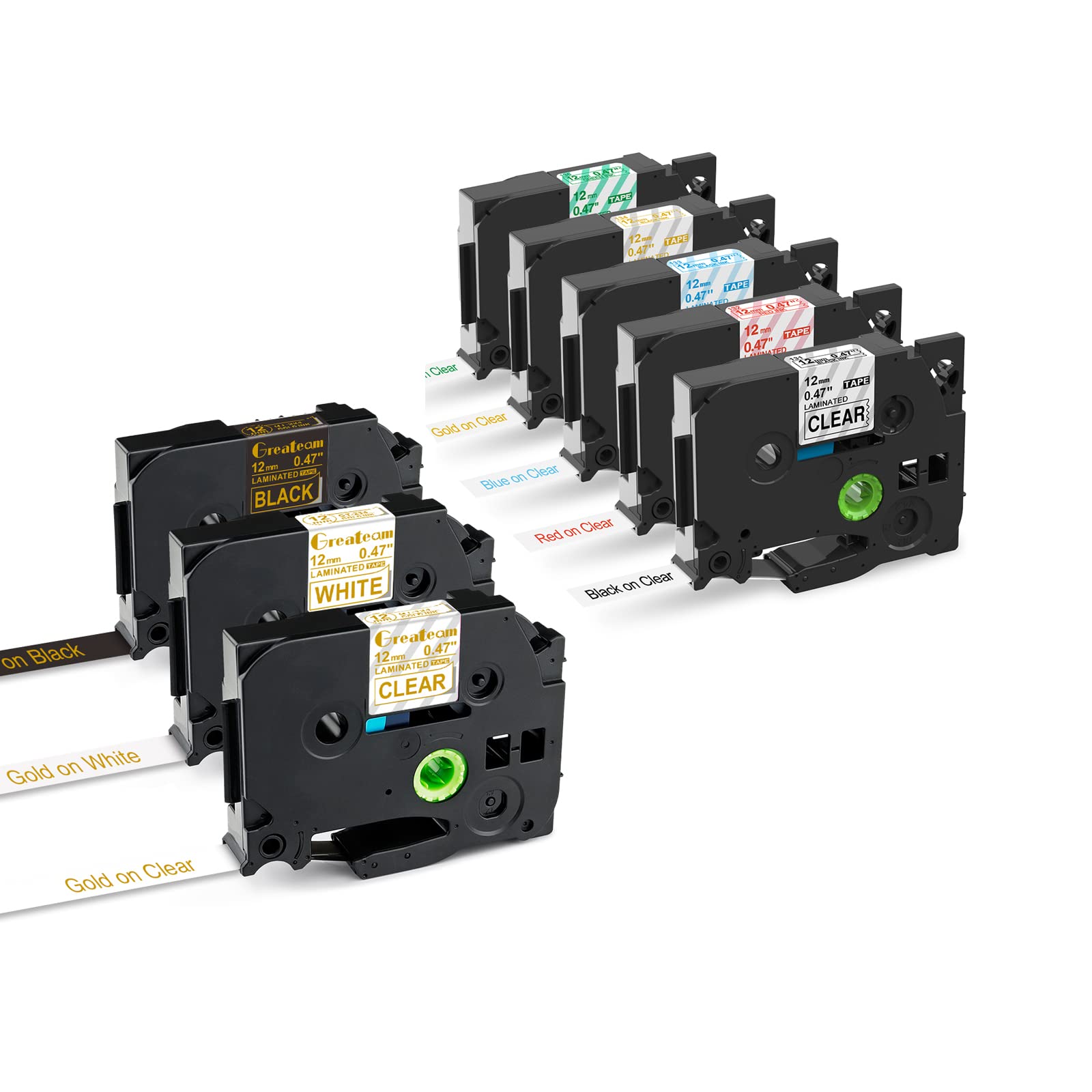 GreateamGold on Clear Label Tape Compatible with Brother TZe TZ TZe-134 234 334 131 132 133 136 Label Tape 12mm 0.47'' Laminated Clear for Brother P-Touch PT-D210 PT-D220 PT-H110 PT-D300BT, 8 Packs