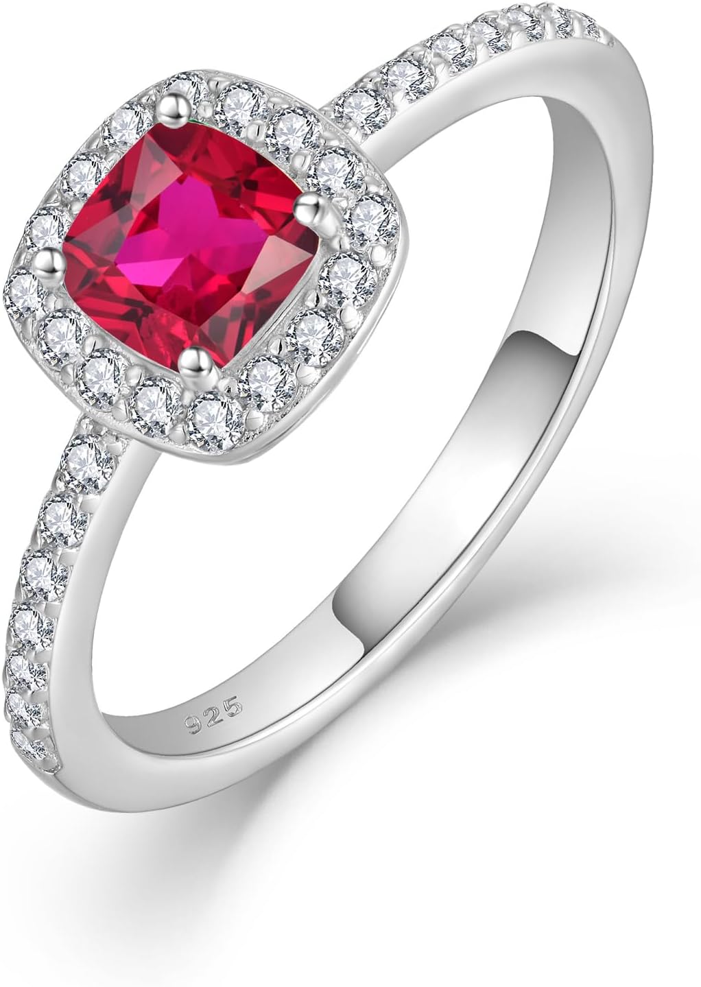 Promise Ring for Women 925 Sterling Silver Princess Cut Halo Birthstone Ring for Her Brides Wife Size 5-10