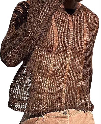 Panegy Men's Sheer Mesh See Through Tshirt Workout Gym Muscle Shirts Party Club Rave Disco Top Tee