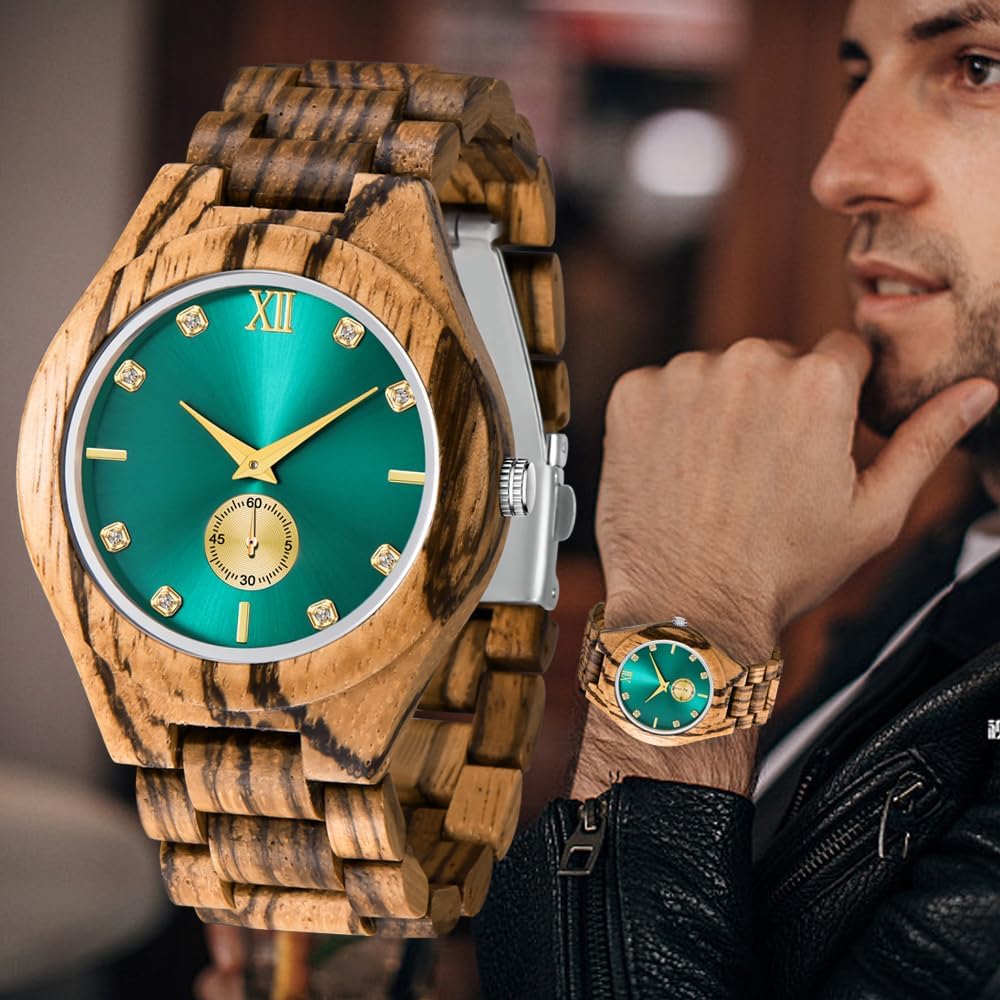 Tiong Orologio da uomo in legno di bambù Invertito Geometrico Orologio analogico al quarzo per uomini Orologi in legno fatti a mano, Wq1242-marrone, Retrò