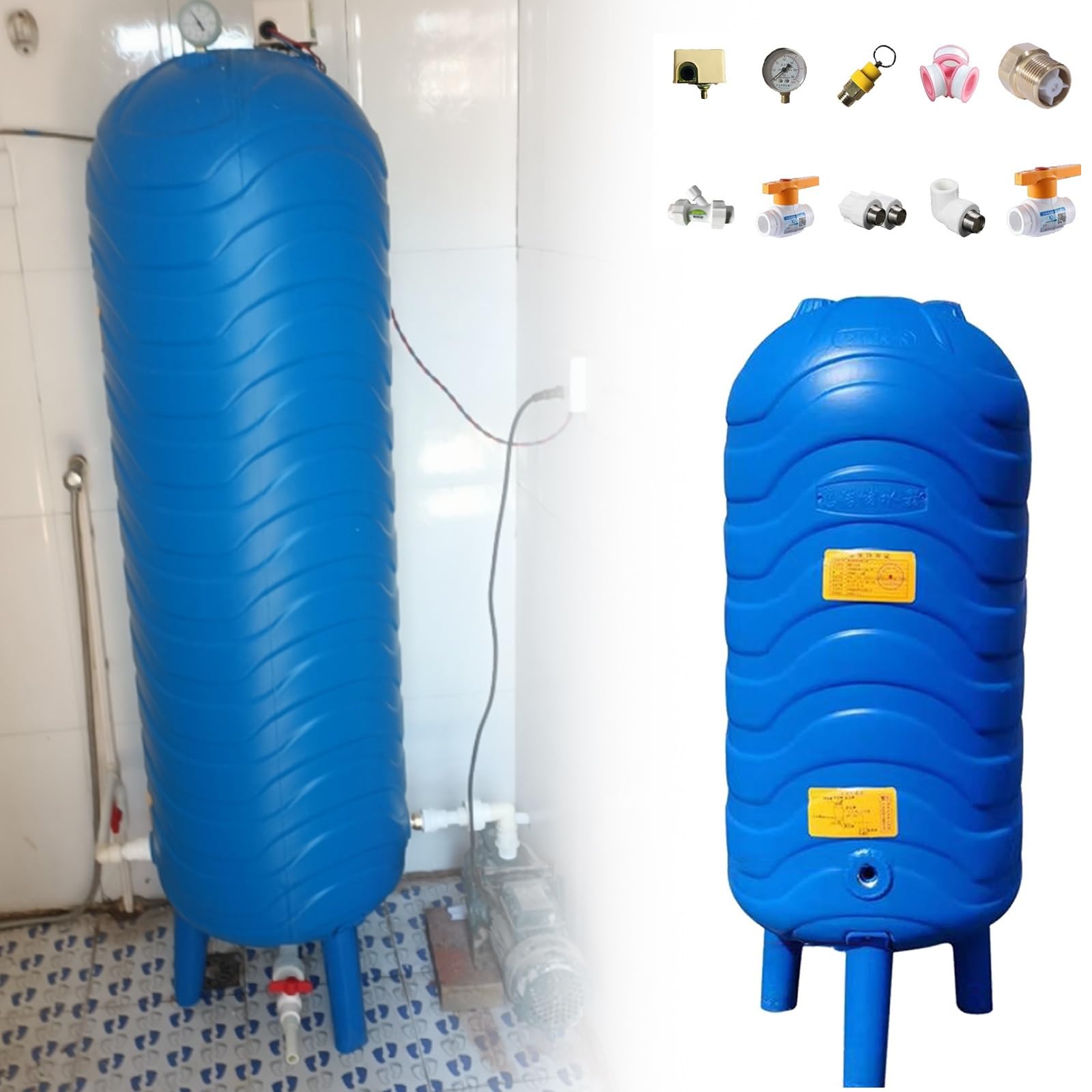 Zbiornik ciśnieniowy, niebieski zbiornik wyrównawczy PE – 39,6 l pęcherz do wody do systemu ciśnieniowego, zbiornik pompy ogrodowej, idealny do użytku domowego, opcje pojemności 10-50 litrów
