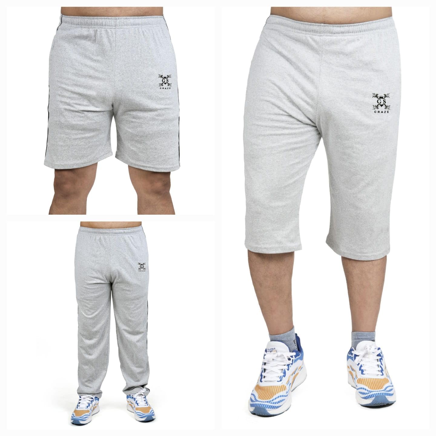 gs craze Men's Grey Cotton Shorts, Pants, Capri Set Set of 3-picture-15
