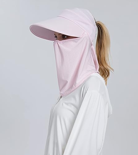 Vista 24 de Women Wide Brim Face Mask Sun Hat Detachable Neck Face Flap Ponytail UV Protection Visor Hat Garden Fishing Hiking
