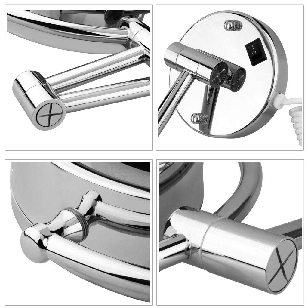 BWBW Makeup Mirrors Lighted 10x Magnifying, 360°Swivel 12" Extension Two-Side Retractable Makeup Mirror with Matte Gold Finish for Bathroom Bedroom,8-Inch