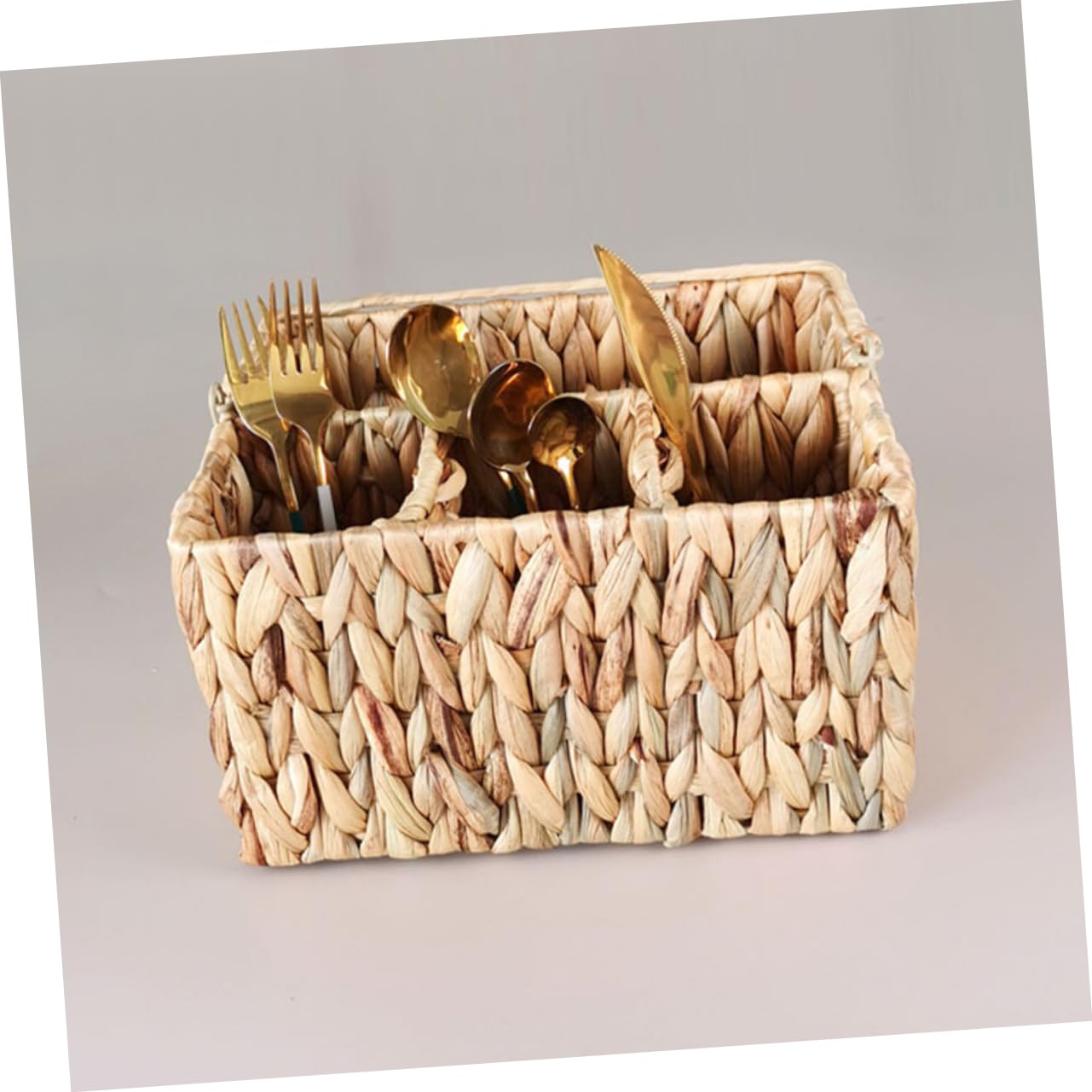 Cabilock Cesta Fuerte de Almacenamiento Tejida de Hyacinth y Multifuncional Compartimentos para Cubiertos y Utensilios de Cocina para Organizar en Cocina o Baño