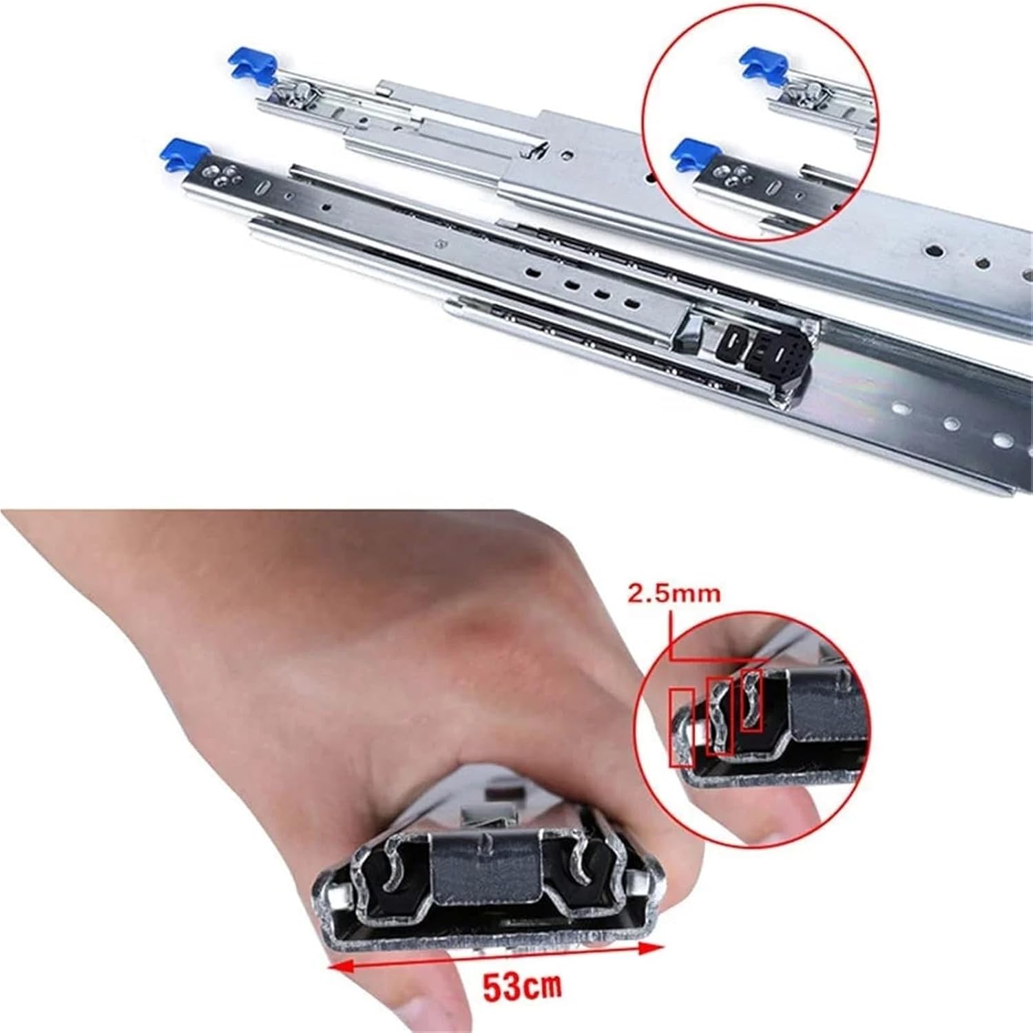 Drawer Rolling Bearing Slip Rail 1Pair Heavy Duty Slides with Lock Full Extension Telescopic 550mm Drawer