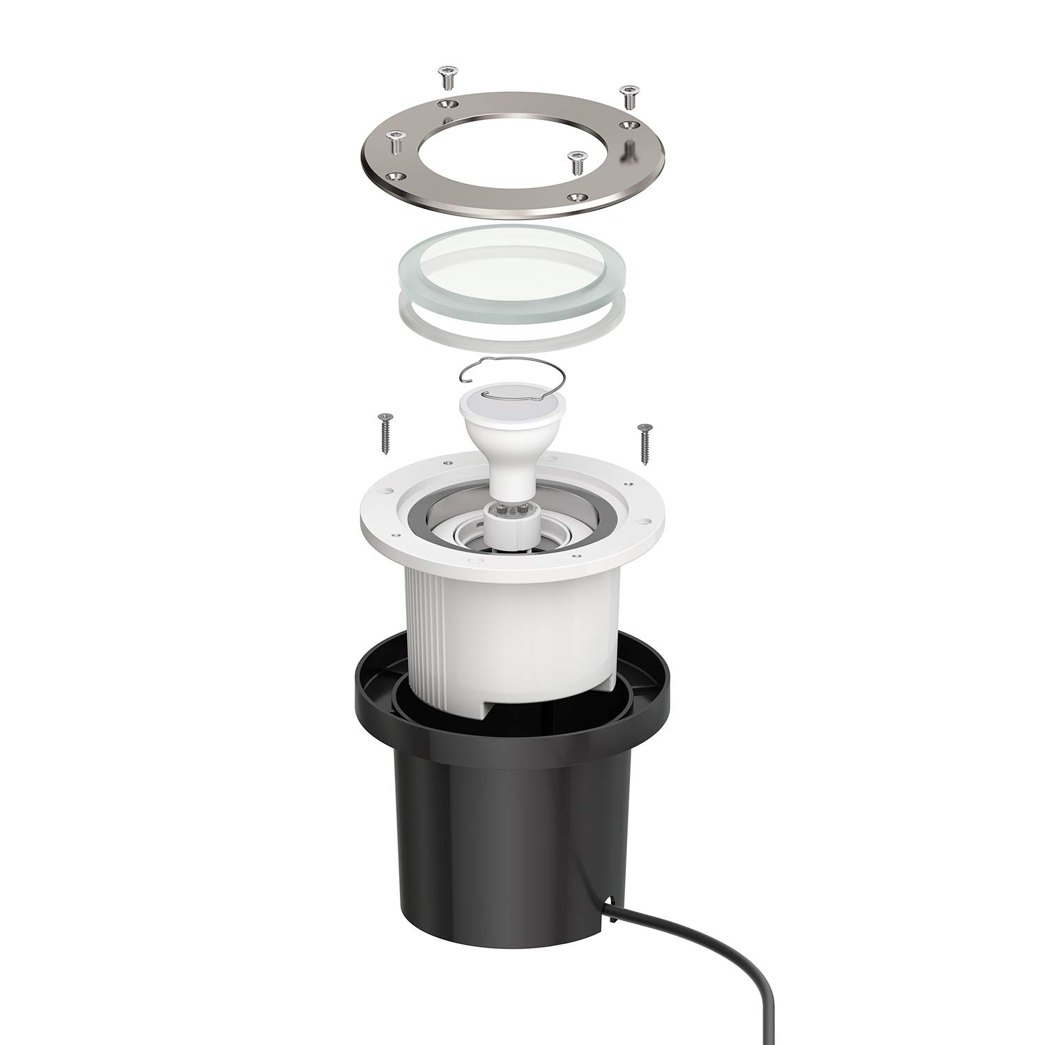 ledscom.de Boden-Einbauleuchte BOFU für außen schwenkbar Edelstahl rund IP67 150mm Ø + LED Lampe warmweiß 3-Stufen Dimmen: max 500lm