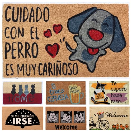 DONATELLA Felpudo Coco Dibujo con Base Antideslizante de PVC - 40x70 cm, Perro
