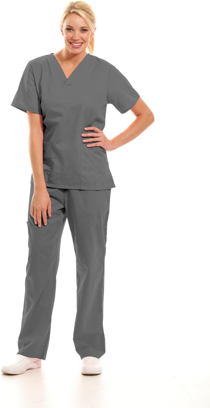 Option Scrubs 9002-STG-OPTXL Unisex V-Neck 2 Pocket Scrub Set - Steel Gray44; XL