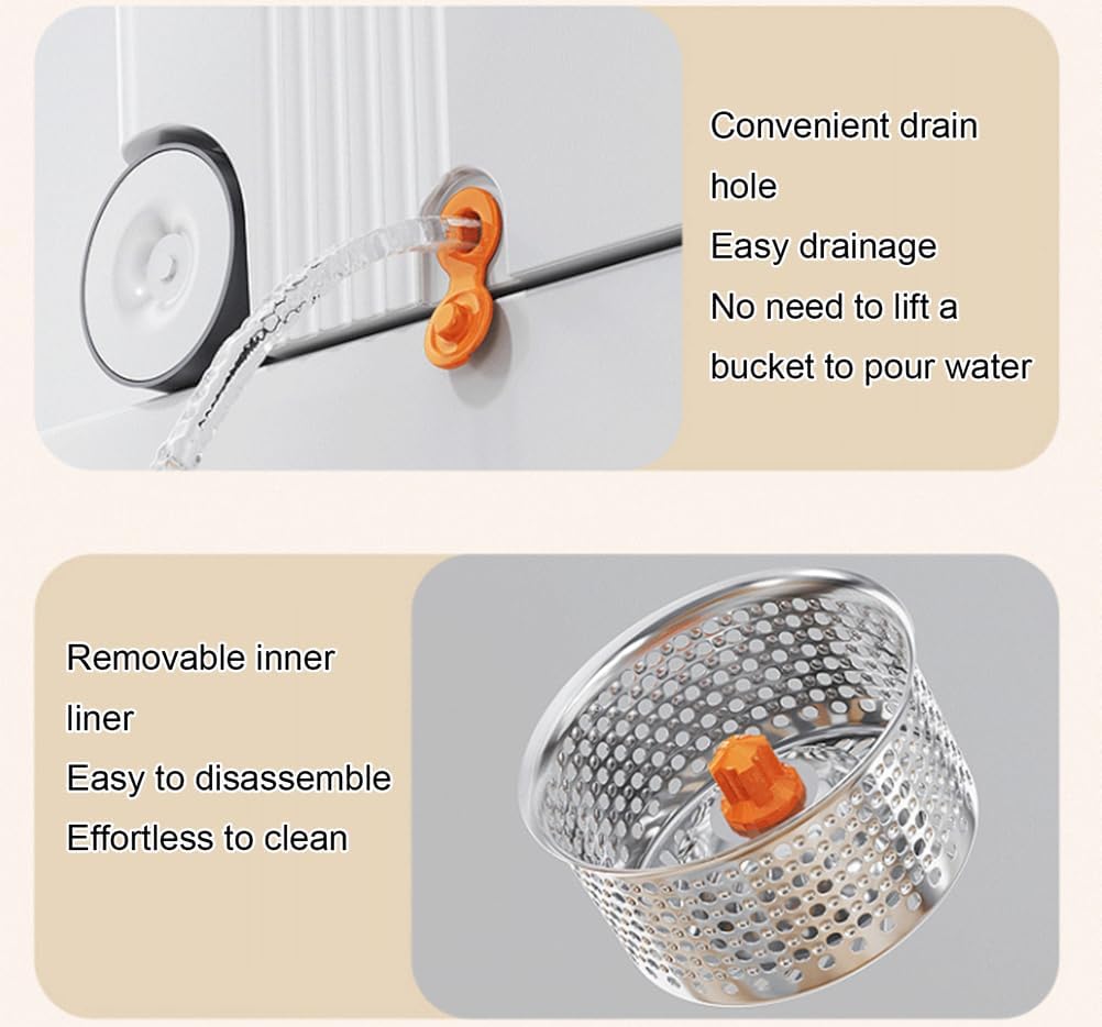 Spin Mop and Bucket Set – Hands-Free Self-Wringing Mop System with Extra Large & Thick Microfiber Mop Head, Super Absorbent, Splash-Proof Bucket,