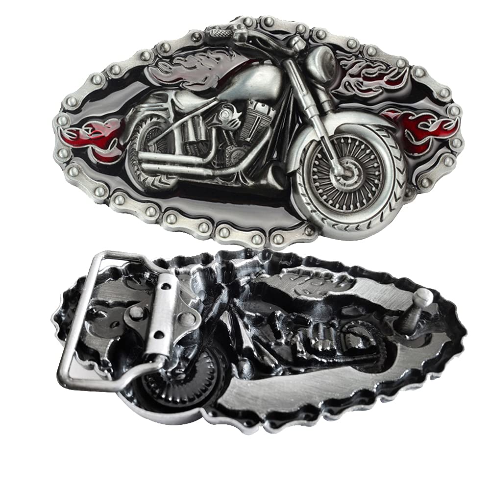 HINSCRHINSCR Fashion Motorcycle Belt Buckle Gear Chains & Flame Men Cowboy Belt Buckle Punk Accessories for Men