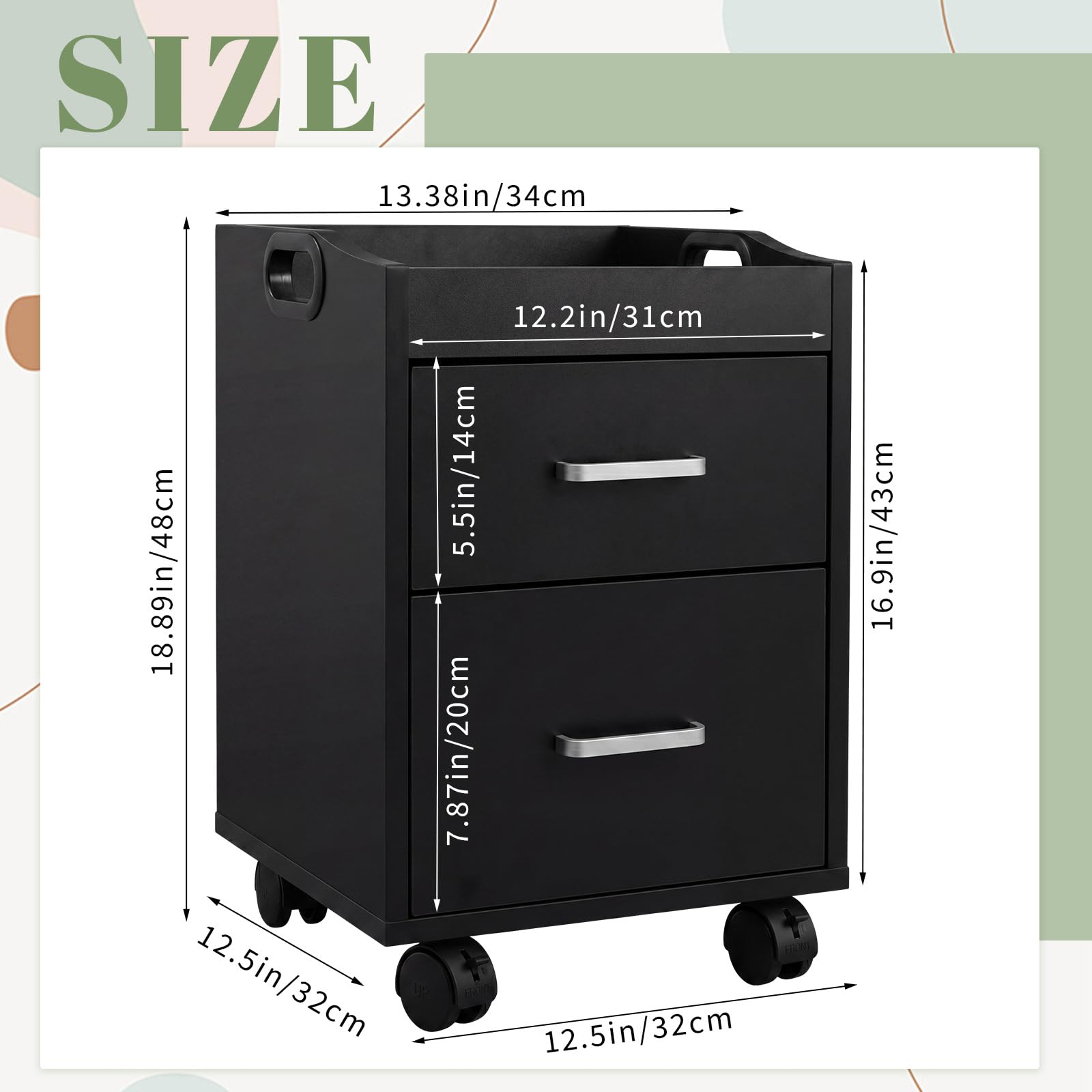 Geelin Pedikürewagen, 34,3 x 31,8 x 48,3 cm, tragbar, doppellagig, Pediküre-Station mit Rädern, für Nagelstudio, Spa, Schönheitssalon, Zuhause, Badezimmer, Maniküre, Pediküre, Ausrüstung (schwarz)