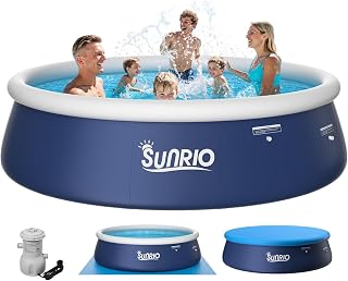 10ft x 30in Round Inflatable above Ground Swimming Pool Fast Easy to Set Up Blow Up Pool Set with 530 GPH Filter Pump for Summer Outdoor Garden Backyard Childen Adults, Dark Blue(+Pump)