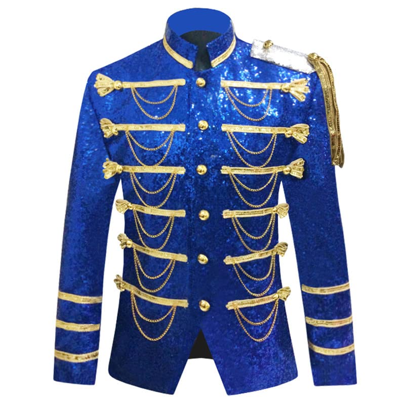 Men's Luxury Suit Shiny Sequin Stylish Military Uniform Blazers Party Prom Vintage Jackets Tops