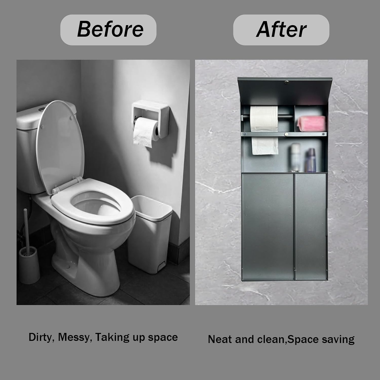 Multifunzionale Portarotolo Carta Igienica,Pattumiera Bagno,Portascopino Wc | 4 In 1 Nicchia Doccia Incasso Dotazione In Acciaio Inox Ad Apertura A Pressione Per Accessori Per Il Bagno,