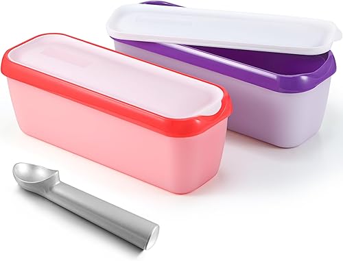 Nuenen Recipientes reutilizables para helados con tapas y una cuchara, recipientes rectangulares de plástico de 1.5 cuartos de galón, recipientes de