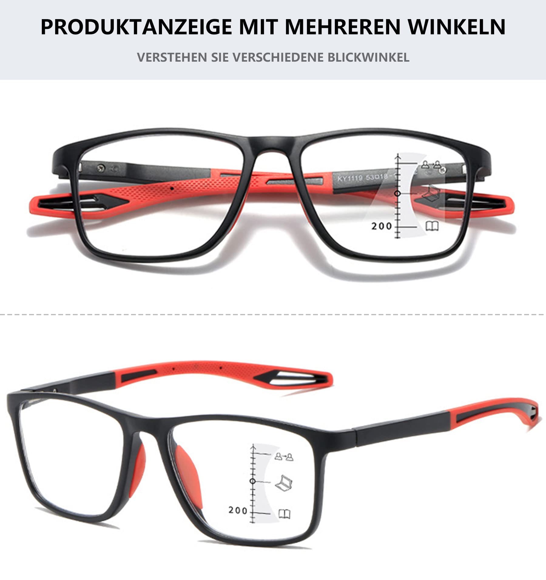 Fotochromowe okulary przeciwsłoneczne do czytania męskie damskie progresywne wieloogniskowe okulary przeciwsłoneczne do czytania sportowe prostokątne lekkie okulary blokujące niebieskie światło (Colo