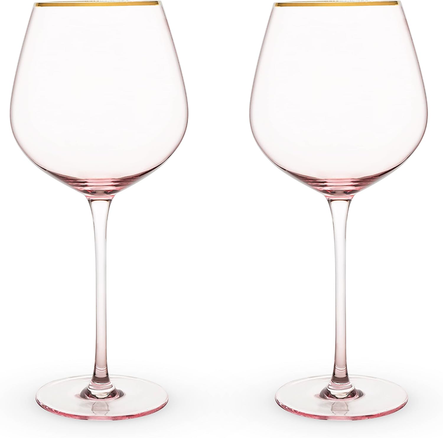 Twine Rose Red Wine Glasses, Lead-Free Crystal, Pink Tinted Wine Glasses with Gold Rim, Long Stem Glassware Set for Wedding, Housewarming, Anniversary, Birthday Gifts, Home Bar, 20 oz, Set of 2