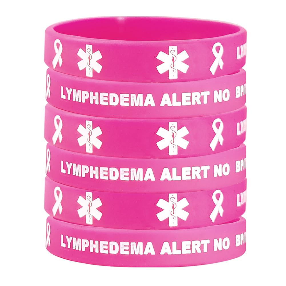 Lymphedema Alert Bracelet Breast Cancer Pink Ribbon no bp no Needles  Lymphedema ID Rubber Wristbands Medical Alert Bracelets with Medical Wallet 