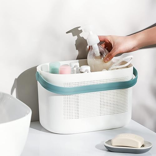 Miniatura 3 de UUJOLY Cestas de Almacenamiento de Plástico con Asas, Organizadores de Estante Caddy de Ducha Cesta para Baño, Cocina, Dormitorio, Verde, Paquete de