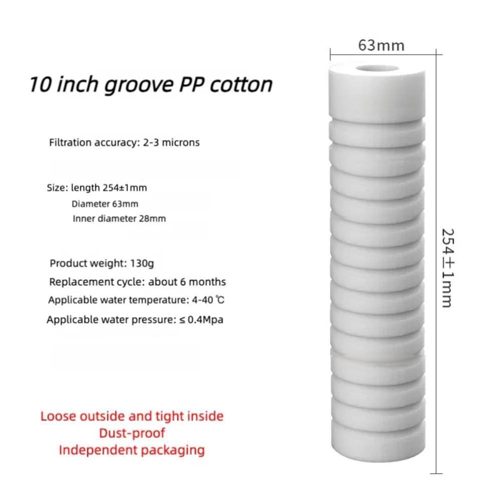 5 pezzi 10 pollici x 2, cartuccia filtro in cotone PP scanalata acqua sedimenti di ricambio for tutta la casa osmosi inversa nel sapore dell'acqua. Installazione semplice