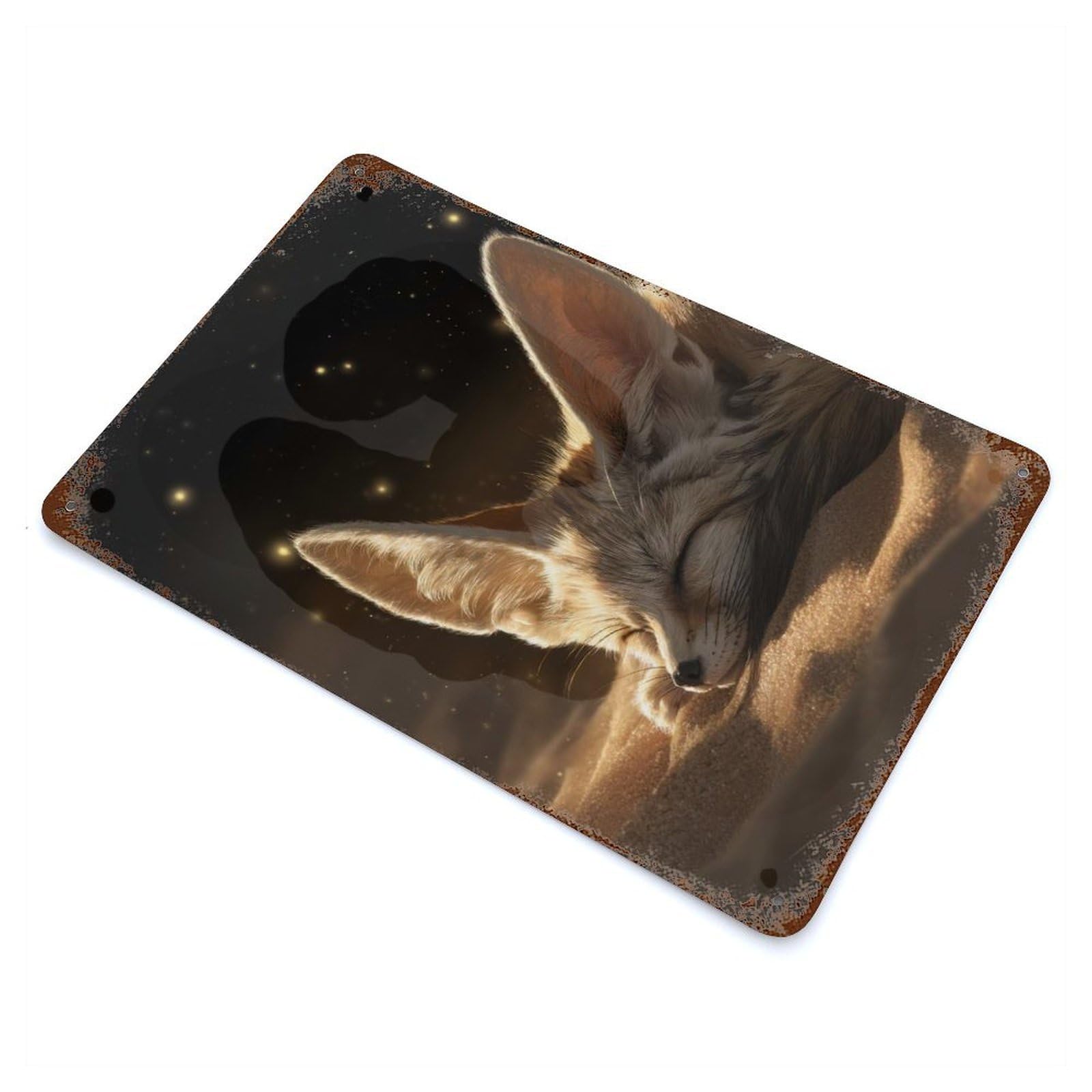 Sleeping Fennec Fox in The Desert Rusty Metal Tin Sign 11.8"x7.9", Ideal for Farmhouse, Kitchen And Entryway Decor