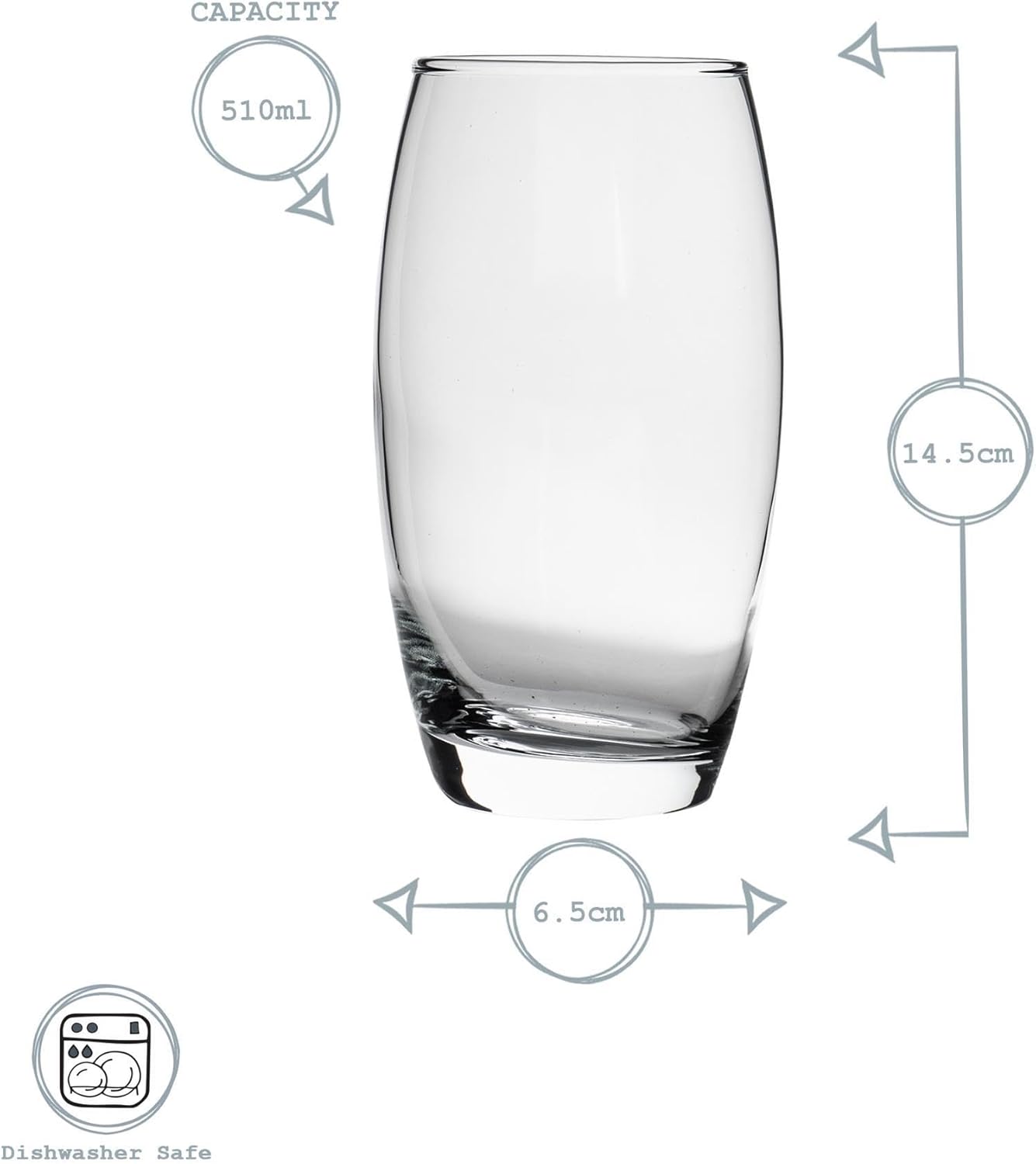 LAV 6X Clear 510ml Empire Highball Glasses - Tall Hi Ball Glass Water Gin Juice Cocktail Drinking Glassware Tumblers Set