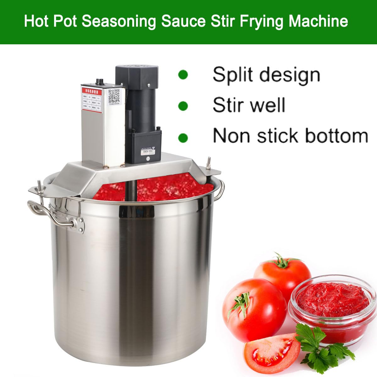 Cozyel 40L Automatic Food Mixer 110V 180W Stainless Steel Food Mixer Hot Pot Seasoning Bottom Soup Sauce Stirrer Frying Machine, One-button start, Adjustable stirring speed, Adjustable mixing scraper
