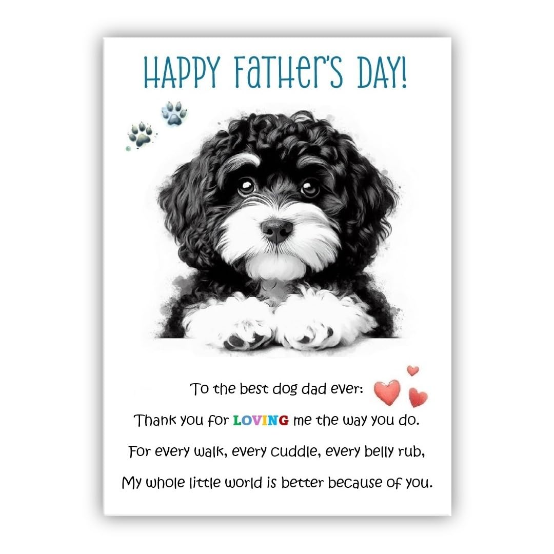 Father’s Day Card From the Dog. Multiple Breeds Available. Cute Fathers Day Pet Card. To The Best Dog Dad. (• Cavapoo white and black– Cavoodle) — image 1