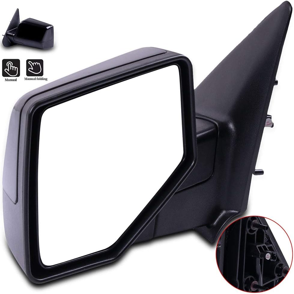 FINDAUTO Driver Side Mirror Manual Folding Non-Heated Side View Mirror Fit for 2006-2011 for for ford Ranger Outside Door Mirror Replacement Black ABS Side Mirror Fo1320283