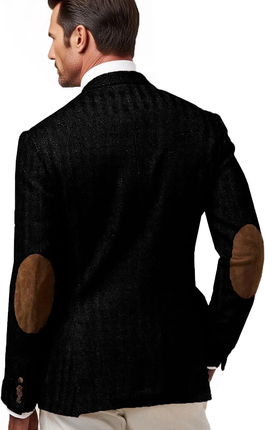 VENNYNG Men's Tweed Jacket with Elbow Paths Single Breasted Blazer Vintage Coat Tailored Fit Two-Buttons