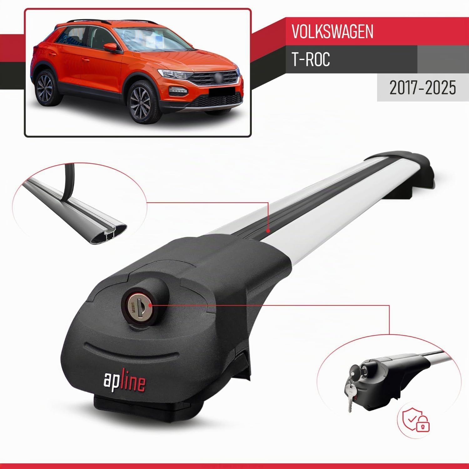 Compatibile con Volkswagen T-Roc 2017-2025 Modello ACE-1 Barre Tetto Portapacchi Auto Barre Portatutto Grigio Alluminio 2 Barre