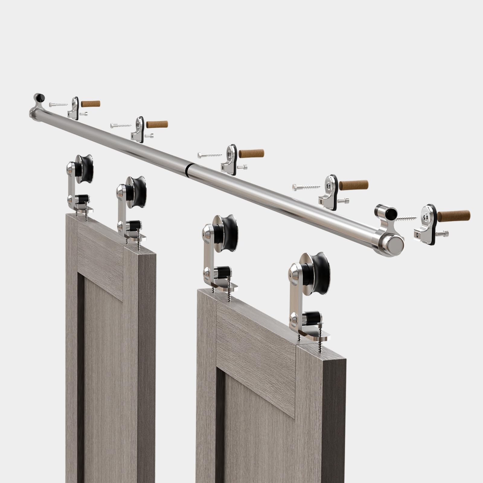 8FT/2.43M Acciaio Inossidabile Kit Accessori per Porta Scorrevole in Legno, Ferramenta Porta Scorrevole Per Doppia Porta