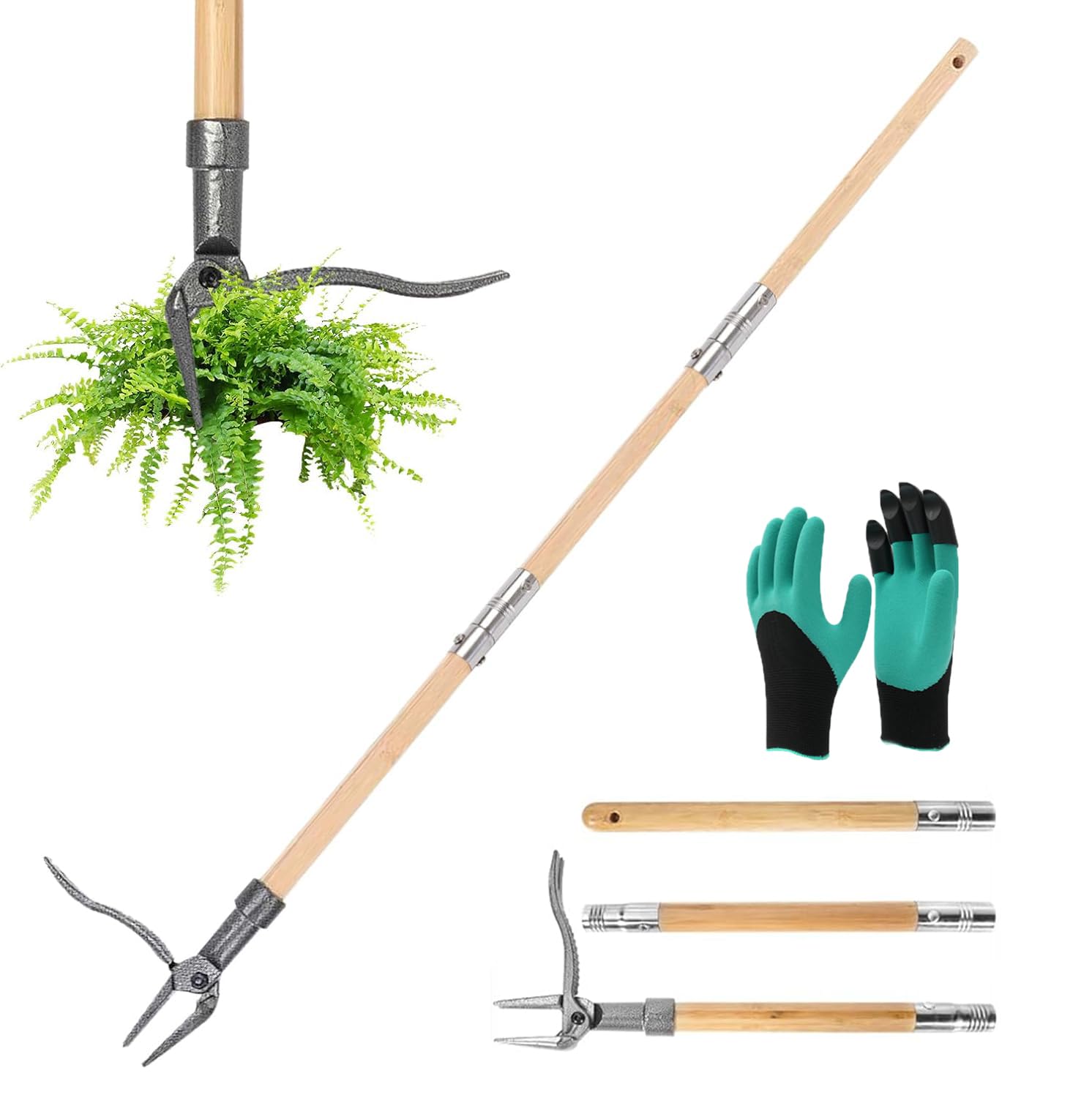 Estrattore Erbacce con 4 Artigli e Pedale Antiscivolo,111cm Manico Lungo in Legno,Estrattore Manuale Erbacce da Giardino,Estirpatore Erbacce per Dente di Leone Attrezzo per Estirpare le Erba