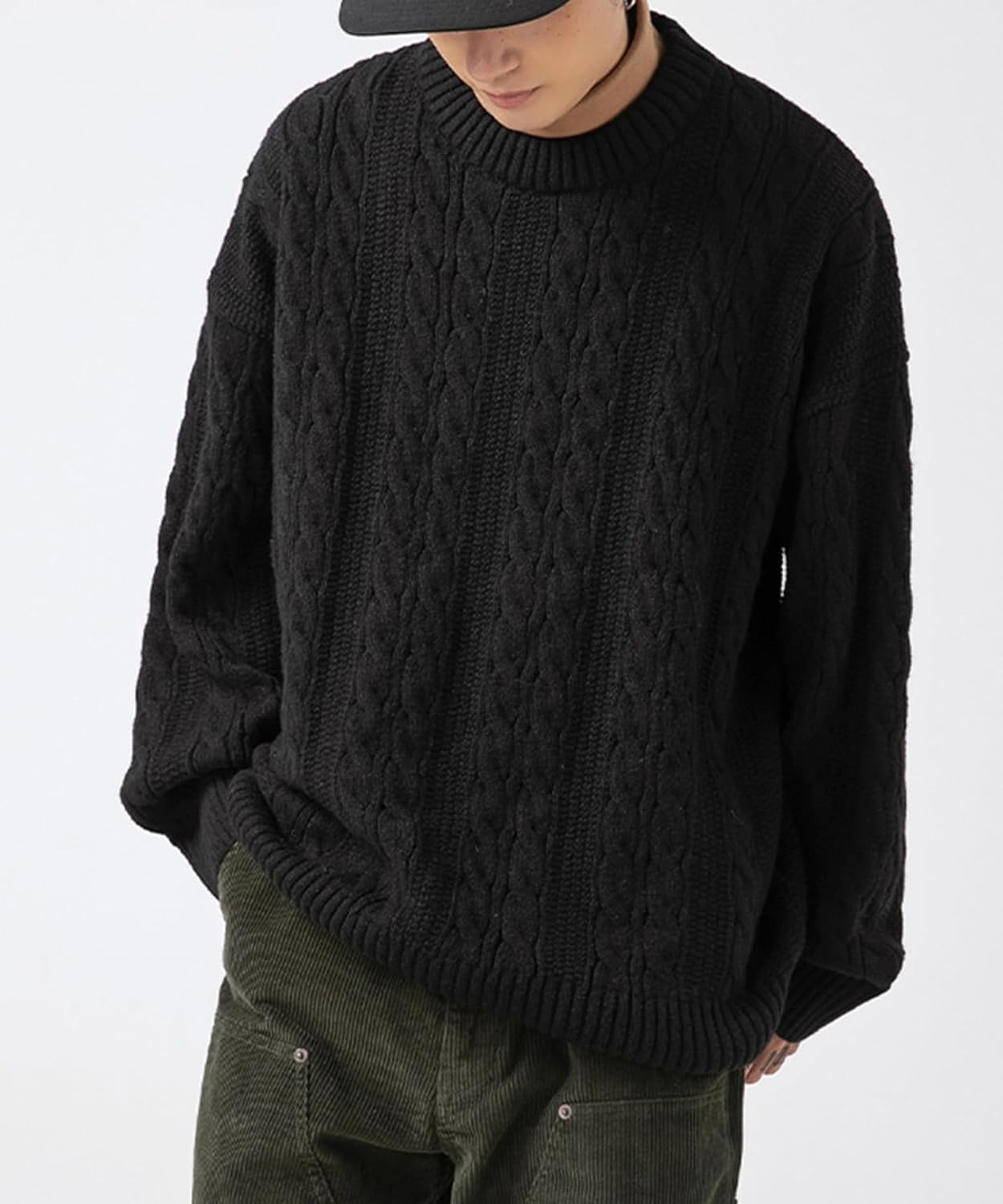 POHADON Men's Oversized Cable Knit Sweater Vintage Grandpa Aesthetic Grunge Pullover Tops Fall Winter Y2k Trendy Clothes - Image 5