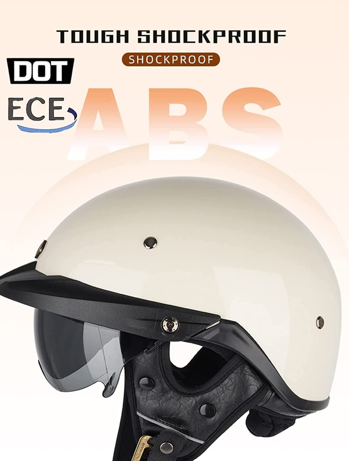 Duitse stijl lederen vintage open gezicht retro halve helm retro straat motorfiets 3/4 helm met bril chopper piloot bromfiets scooterhelm voor heren dames, DOT goedgekeurd, (55-64cm