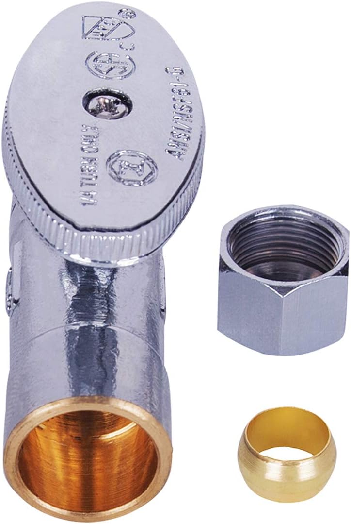 Midline Valve 82212QS-OM-5 Water Supply Stop Valve with Quarter Turn Wheel; Straight Shut-off for Toilet, Sink, Dishwasher; 1/2'' SWT x 3/8'' Compression; Chrome Plated Brass (5 PK)