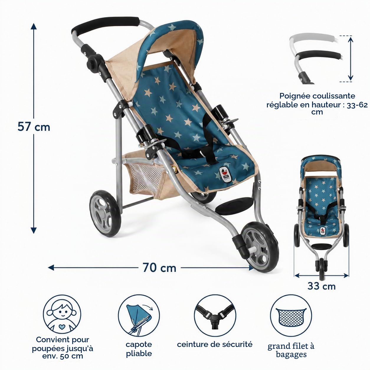 Bayer Chic 2000 Poussette Poupon Lola | Jogger Évolutif & Ergonomique | Une poussette jogger pour poupon haut de gamme, saine et évolutive pour accompagner votre enfant durant des années.
