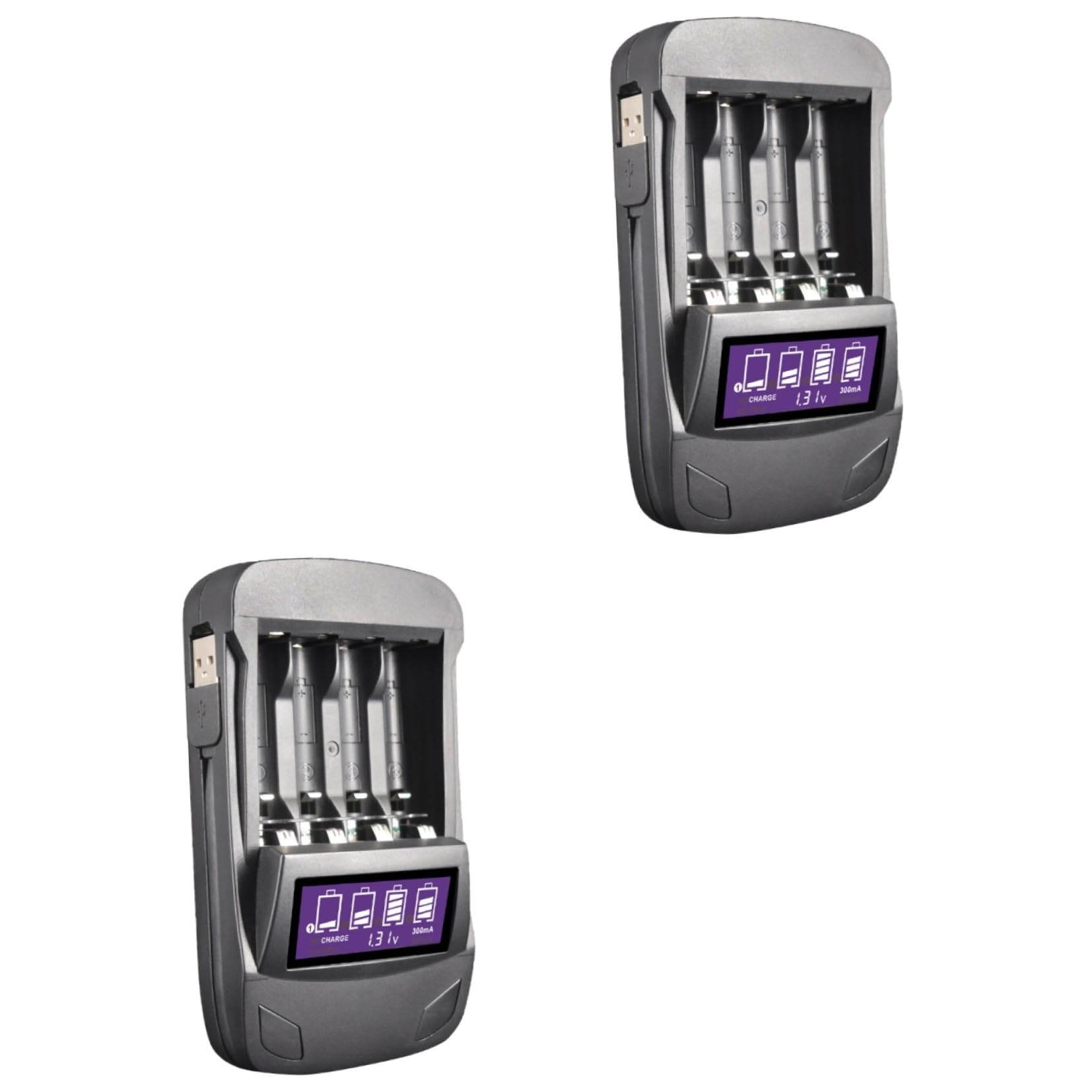 Gatuida 2pièces Chargeur De Batterie USB Intelligent à Emplacements avec Écran LCD Recharge Et Décharge Multifonctions pour Batteries AA AAA à Domicile Noir