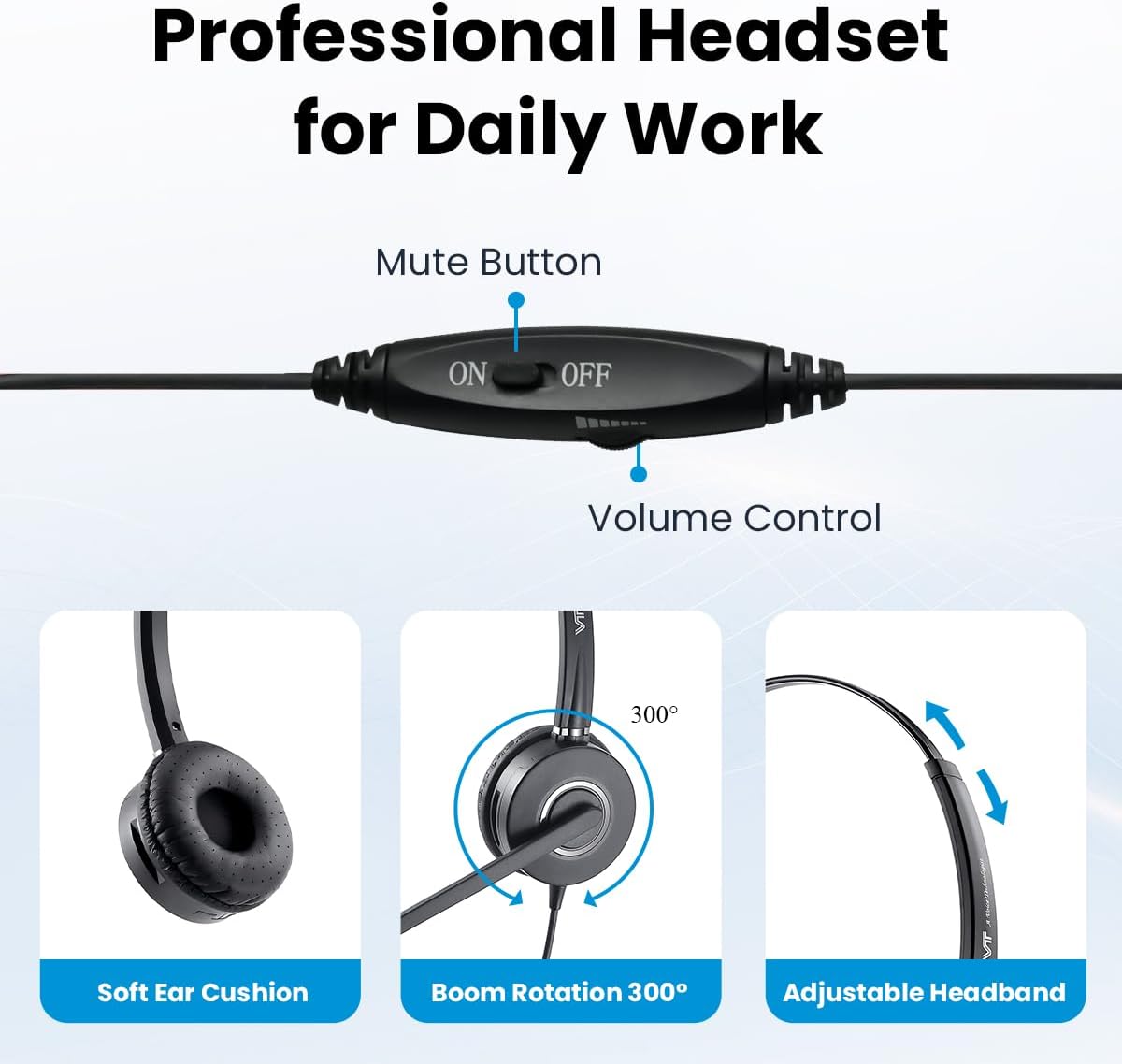 2.5mm Telephone Headset with Noise Cancelling Microphone, Office Headset Compatible with AT&T, Panasonic, Uniden, Cisco SPA, Grandstream Phones