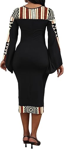 Miniatura 2 de Oxgmoky Vestido de mujer con estampado africano, vestido de manga larga con cuello redondo y cuello redondo