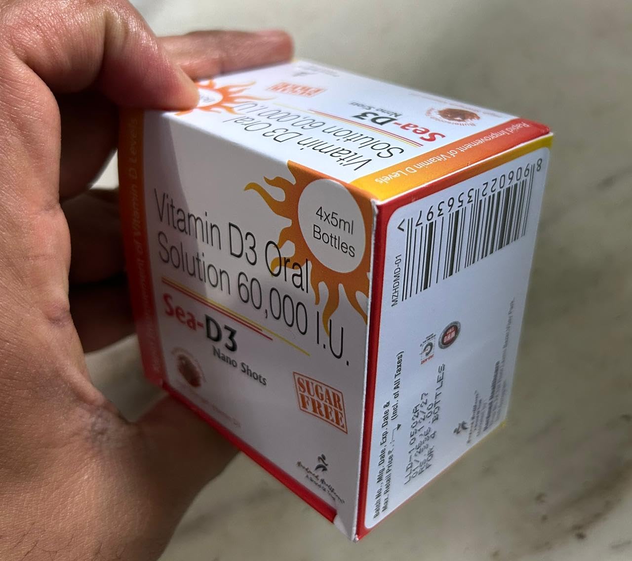 SEA D3 Nano Shots/Vitamin D3 60,000 I.U Sugar Free Oral Solution Drug Catagory (8 Shots of 5ml Each) = Pack of 2 boxes 1