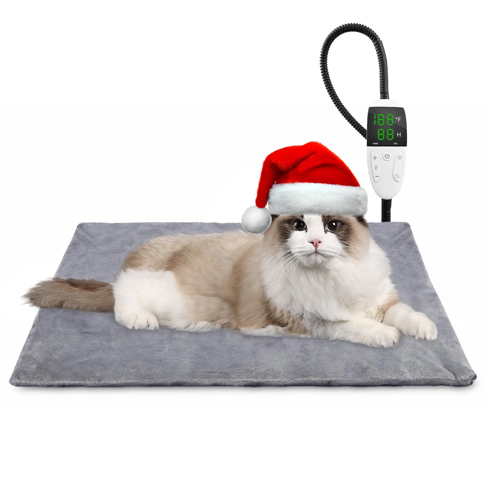Cat Heating Pad, 18" x 16"Heating Cat Dog Bed with Timer, Waterproof Electric Pet Heating Pad for Cats Dogs with Chew Resistant Cord, Pet Heated Mat with 10 Adjustable Temperature Auto Off
