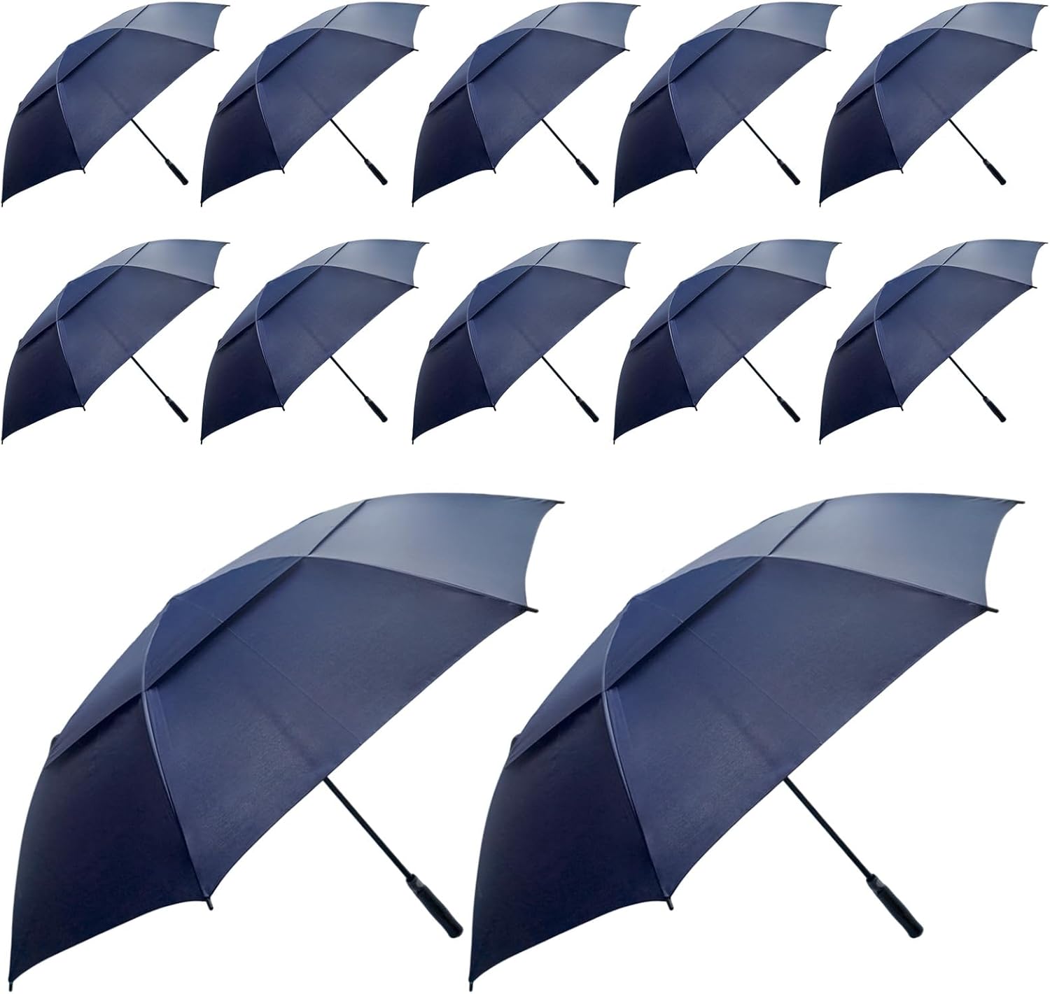 12 Pcs Large Automatic Open Golf Umbrella 62 Inch Heavy Duty Waterproof Windproof Double Canopy Rain Umbrella for Women Men Family Sports Travel