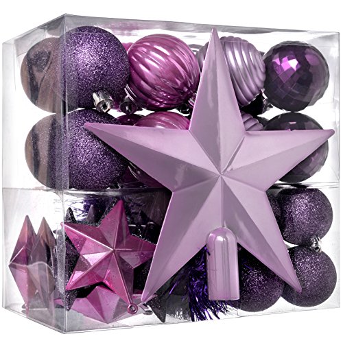 WeRChristmas - Set di decorazioni natalizie, 42 pezzi tra cui palline, punta per albero di Natale e ghirlanda viola / rosa / argento